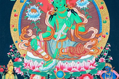 彩绘唐卡-绿度母