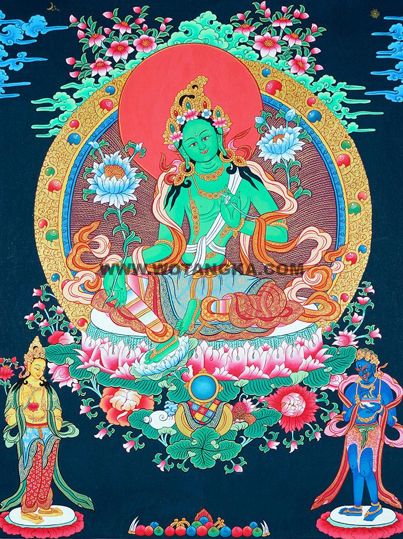 编号188-566186:彩绘唐卡-绿度母(75*50CM左右)
