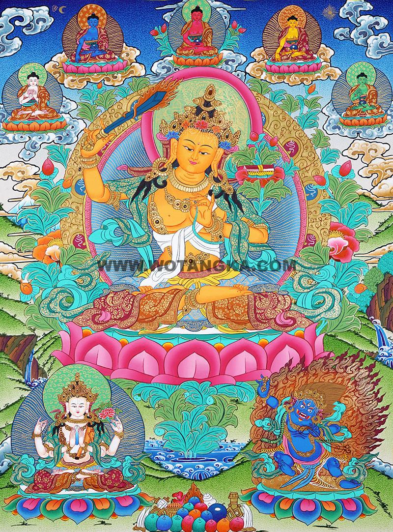 编号188-568955：彩绘唐卡-文殊菩萨·三怙主（75*55CM左右）