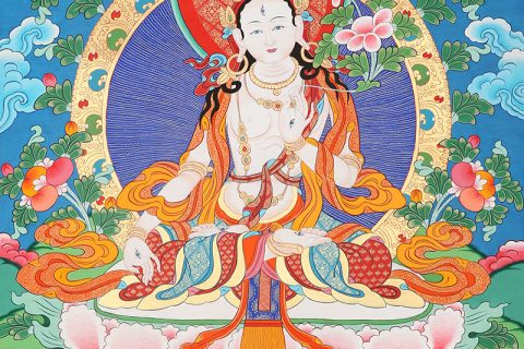 彩绘唐卡-白度母