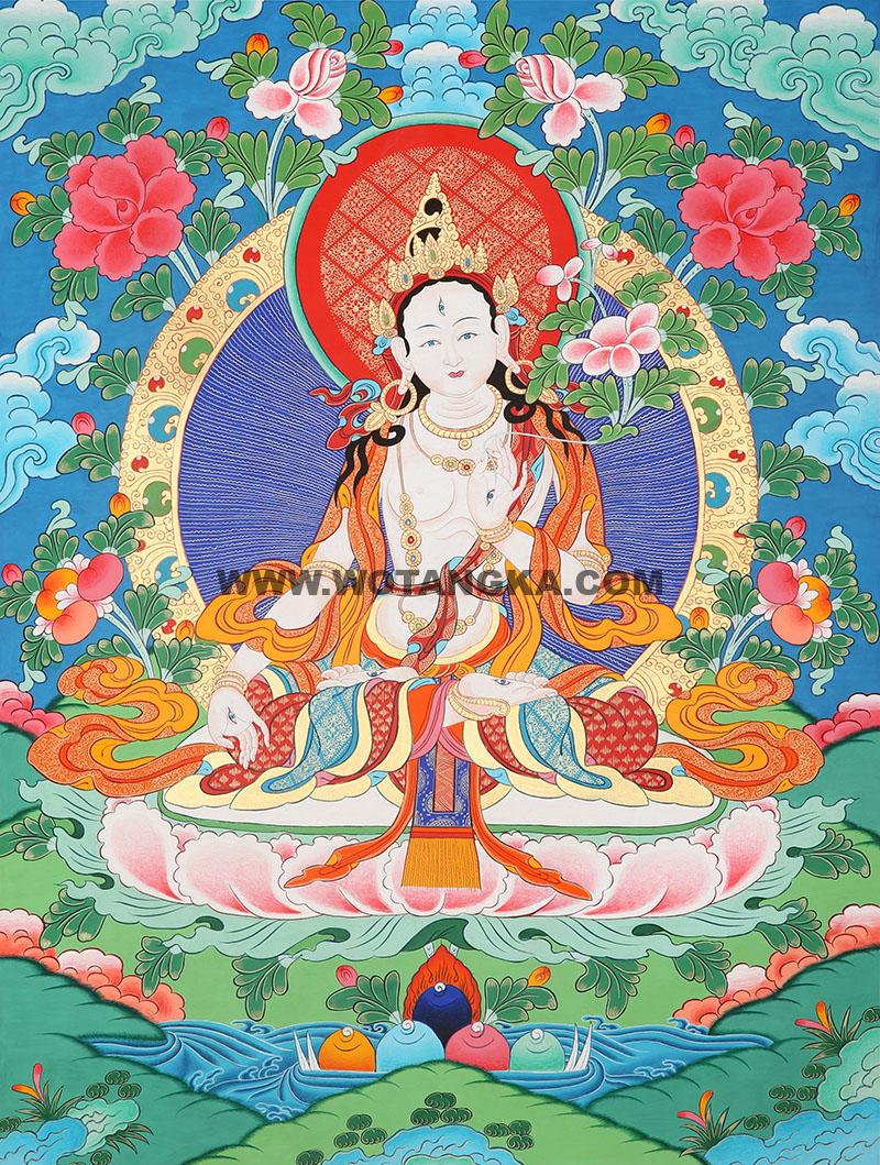 彩绘唐卡-白度母