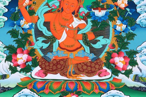 彩绘唐卡-文殊菩萨