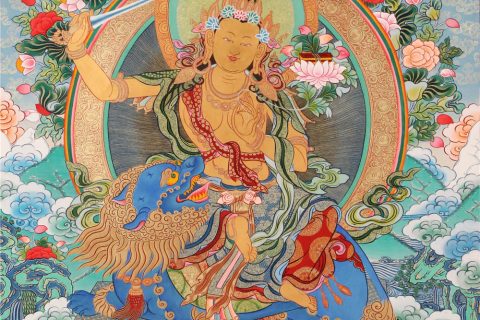 彩绘唐卡-文殊菩萨