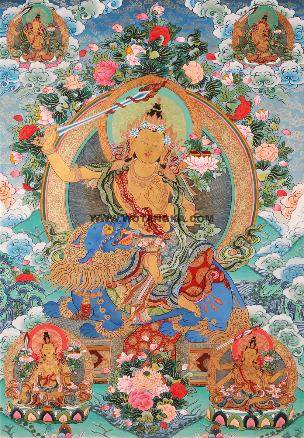 编号188-773196:彩绘唐卡-文殊菩萨·五部文殊(80*60CM左右)