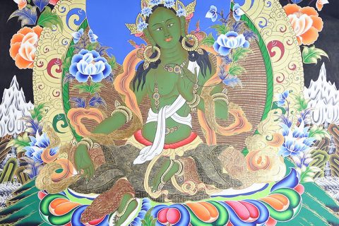 彩绘唐卡-绿度母