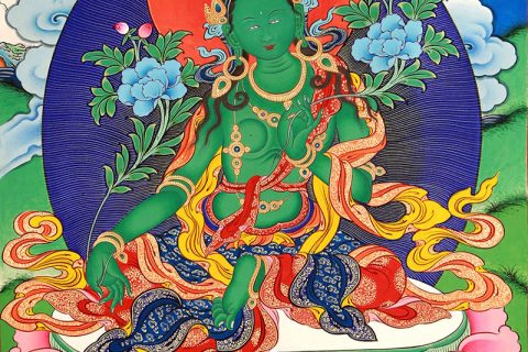 彩绘唐卡-绿度母