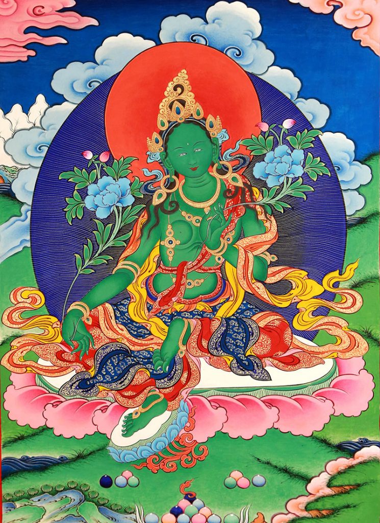 彩绘唐卡-绿度母