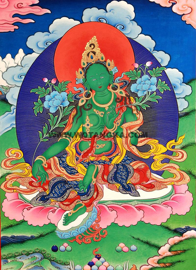 编号188-756792：彩绘唐卡-绿度母（65*45CM左右）