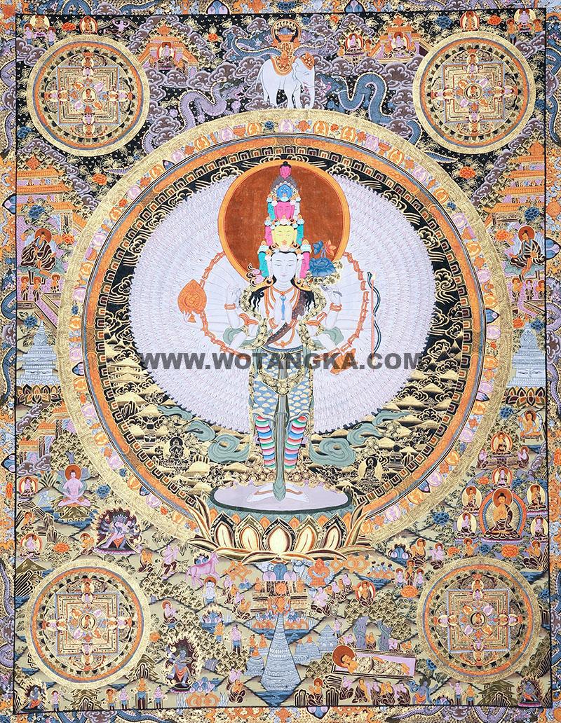 彩绘唐卡-千手观音坛城