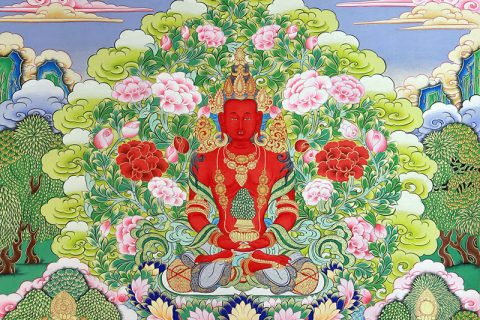 彩绘唐卡-长寿佛