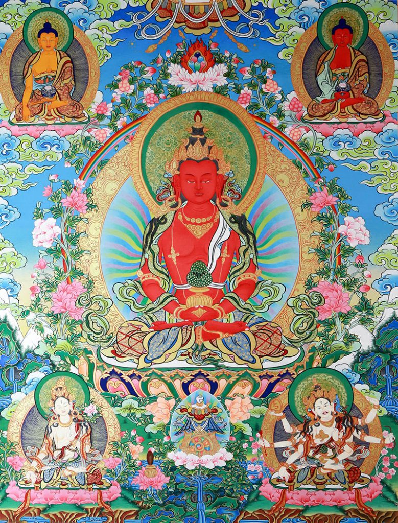 编号188-150808：彩绘唐卡-长寿佛·长寿三尊（90*60CM左右）