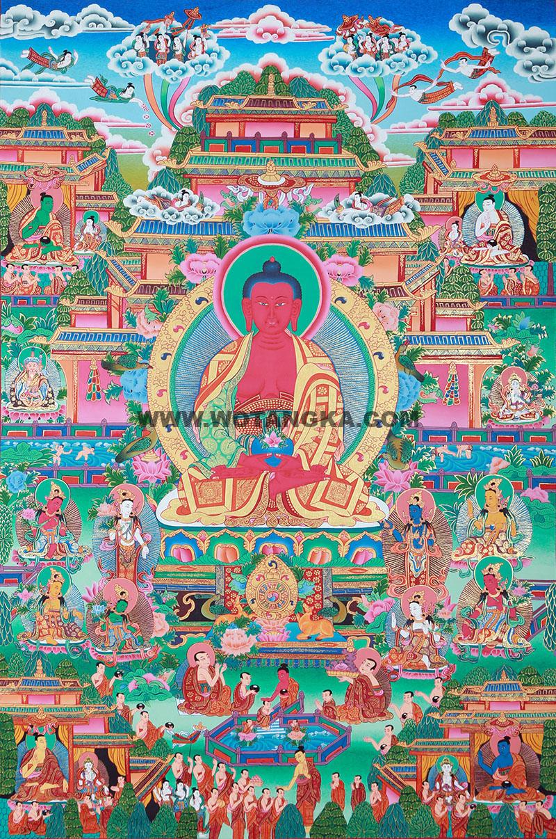 编号188-531856:彩绘唐卡-阿弥陀佛·极乐世界(100*70CM左右)