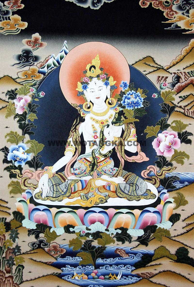 彩绘唐卡-白度母