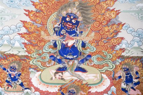 彩绘唐卡-宝帐护法