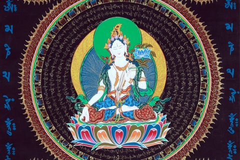 彩绘唐卡-白度母