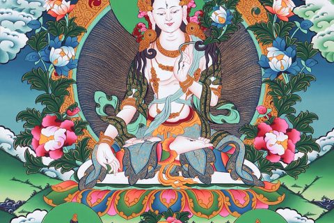 彩绘唐卡-白度母