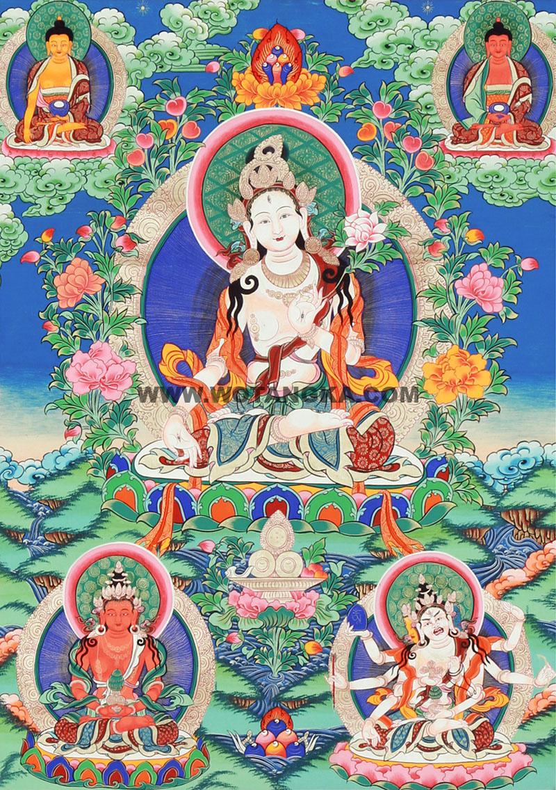 编号188-819097：彩绘唐卡-白度母·长寿三尊（75*50CM左右）