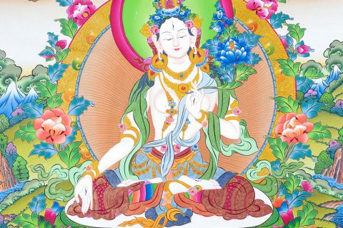 彩绘唐卡-白度母