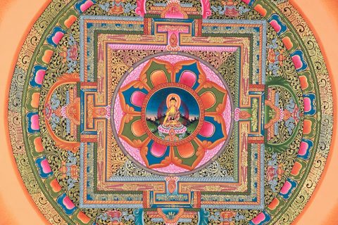 彩绘唐卡-释迦牟尼佛坛城