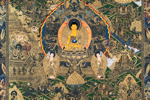彩绘唐卡-释迦牟尼佛本图