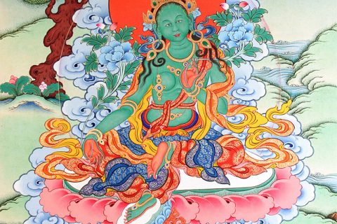 彩绘唐卡-绿度母
