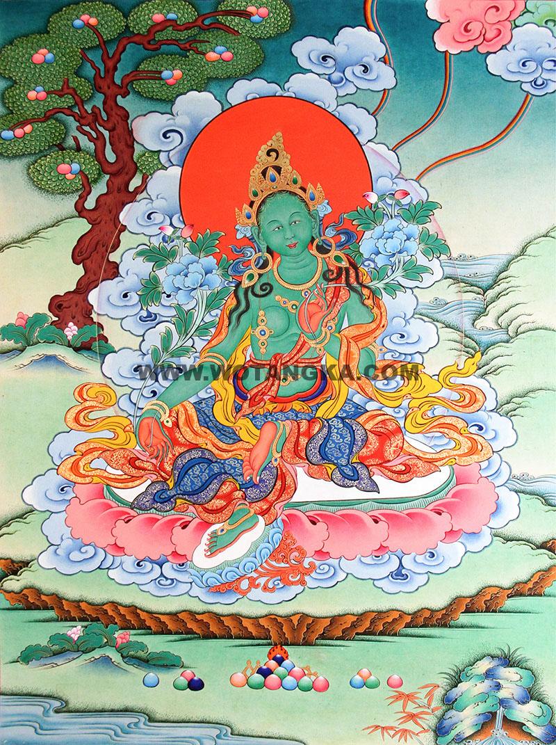 彩绘唐卡-绿度母