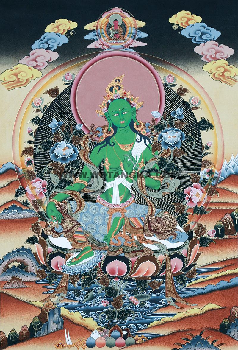 彩绘唐卡-绿度母