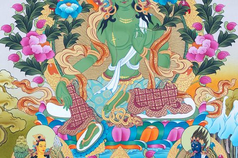 彩绘唐卡-绿度母