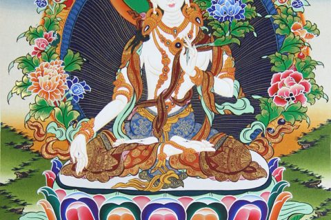 彩绘唐卡-白度母