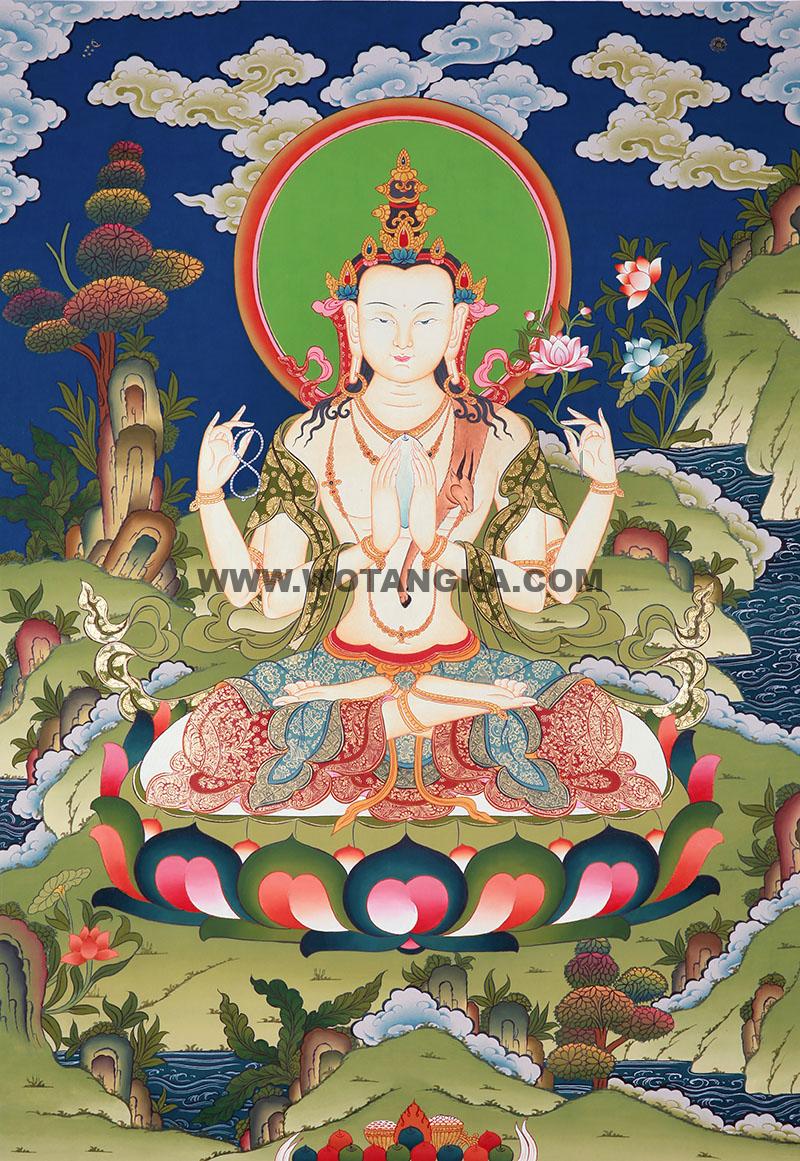 编号188-952534：彩绘唐卡-四臂观音（60*40CM左右）