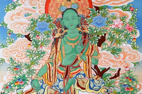 彩绘唐卡-绿度母