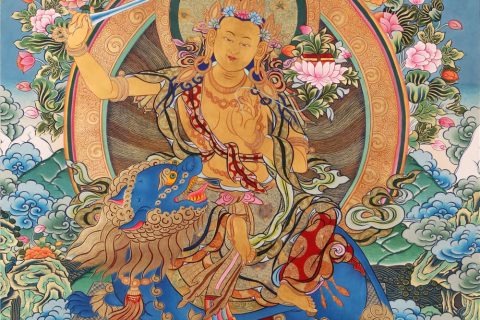 彩绘唐卡-文殊菩萨