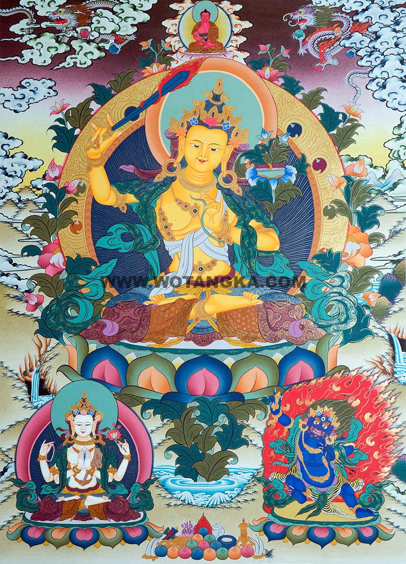 编号188-103972：彩绘唐卡-文殊菩萨·五部文殊（90*60CM左右）