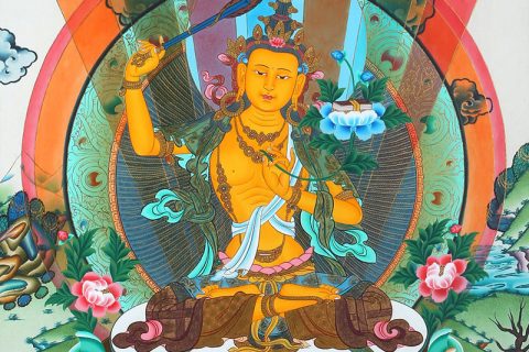 彩绘唐卡-文殊菩萨