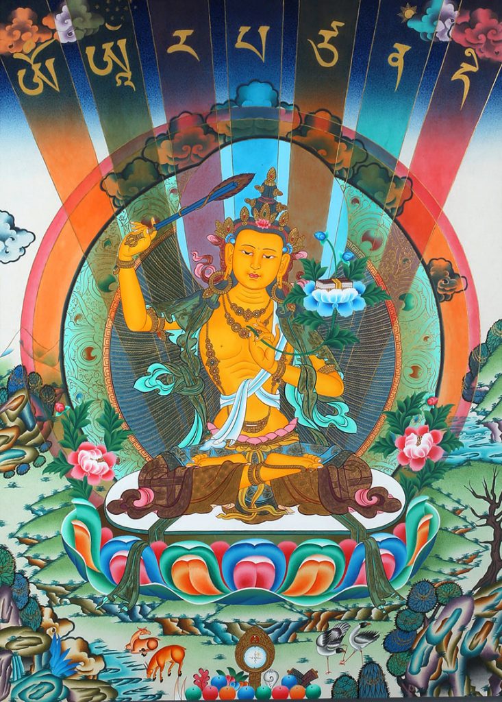 彩绘唐卡-文殊菩萨