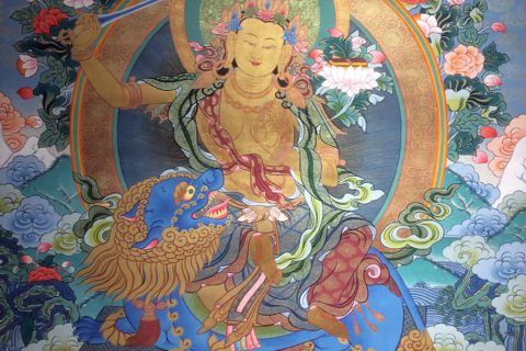 彩绘唐卡-文殊菩萨