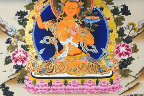 彩绘唐卡-文殊菩萨