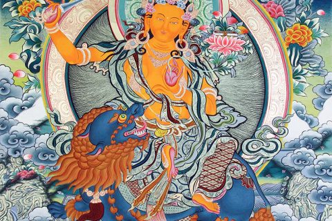彩绘唐卡-文殊菩萨