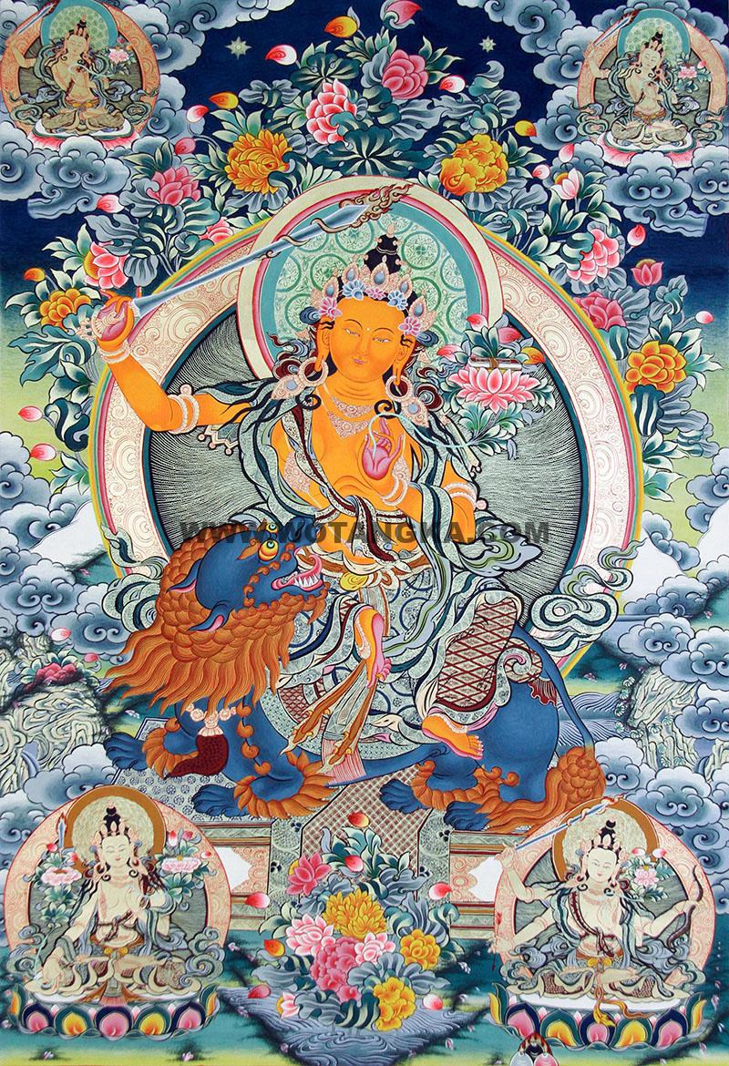 彩绘唐卡-文殊菩萨