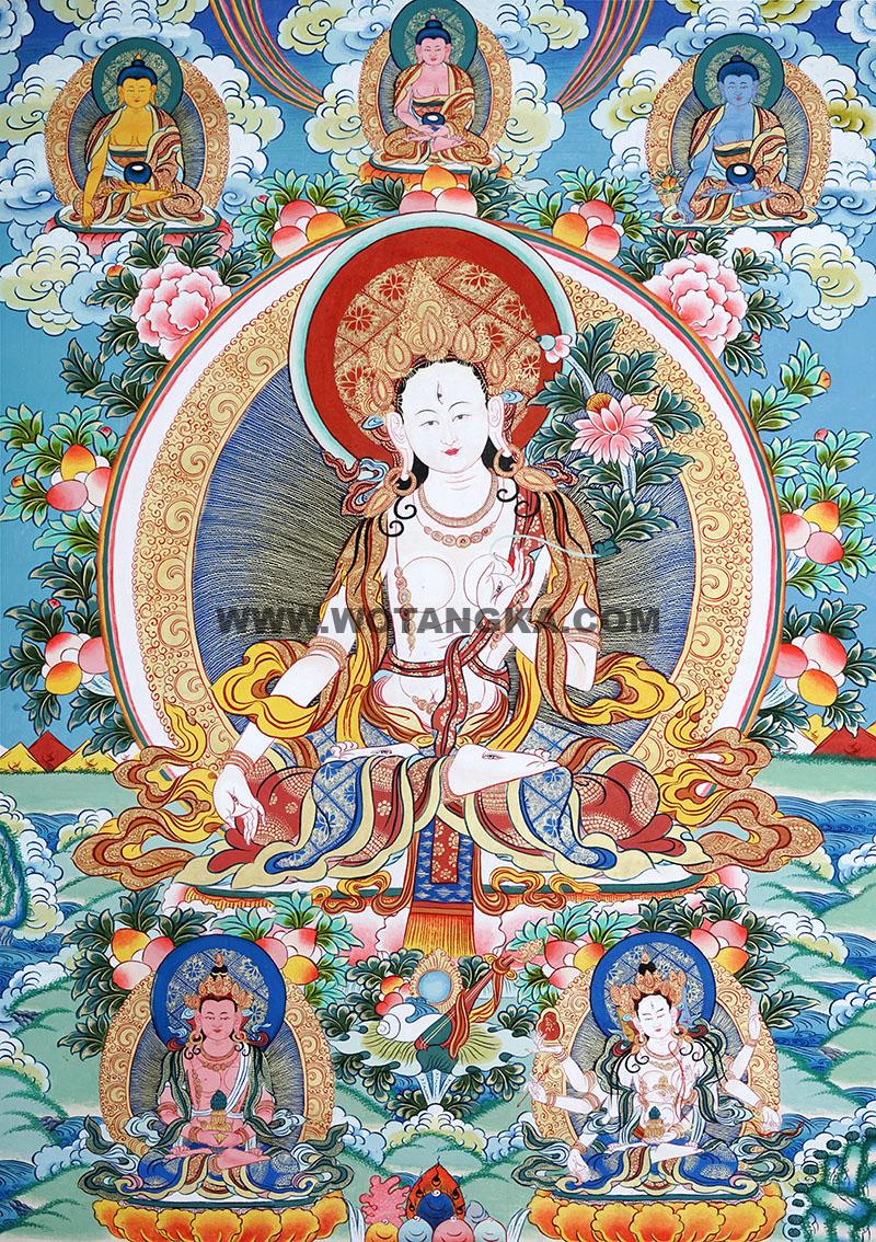 编号188-318061:彩绘唐卡-白度母·长寿三尊(90*60CM左右)