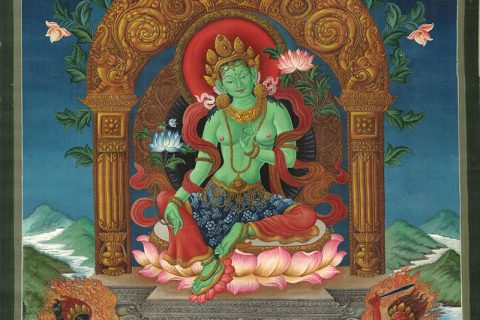 编号188-637695：彩绘唐卡-绿度母（45*35CM左右）