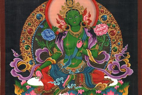 编号188-264588：彩绘唐卡-绿度母（47*42CM左右）