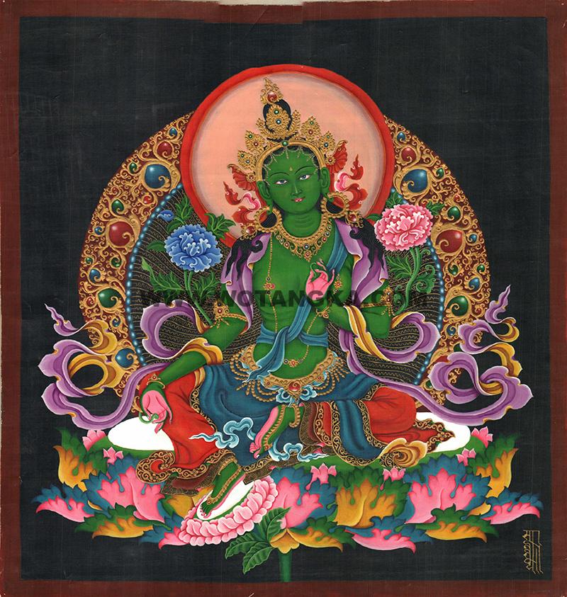 编号188-264588:彩绘唐卡-绿度母(47*42CM左右)