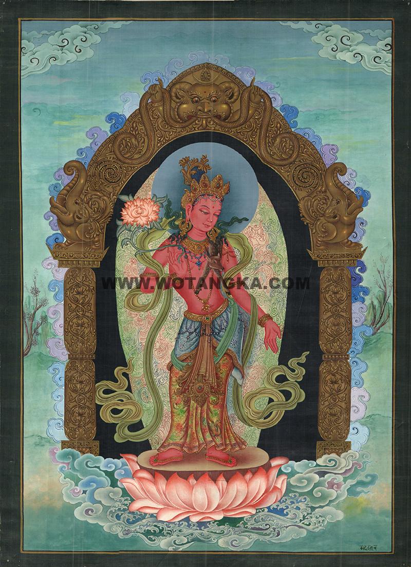 编号188-750635：彩绘唐卡-持莲观音（52*35CM左右）