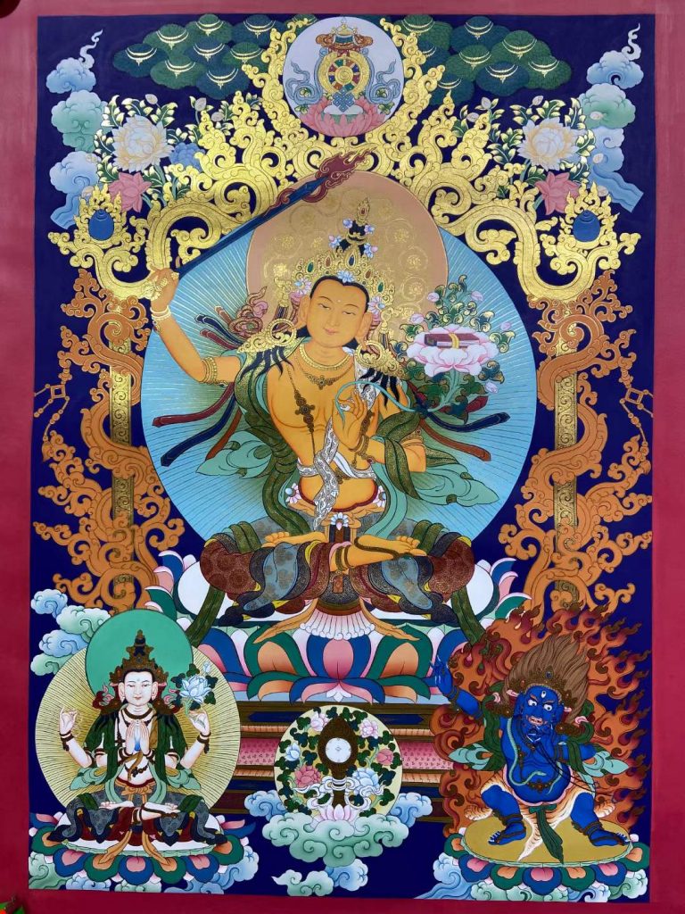 编号153-702781：彩绘唐卡-文殊菩萨·三怙主（80*60CM左右）