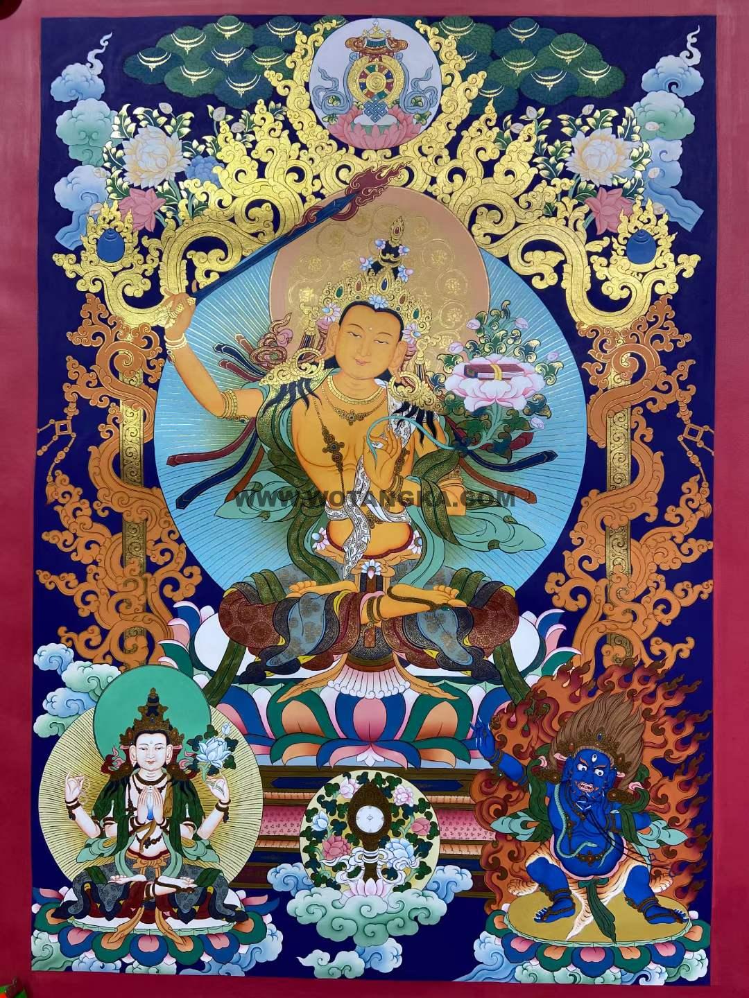 编号153-702781:彩绘唐卡-文殊菩萨·三怙主(80*60CM左右)