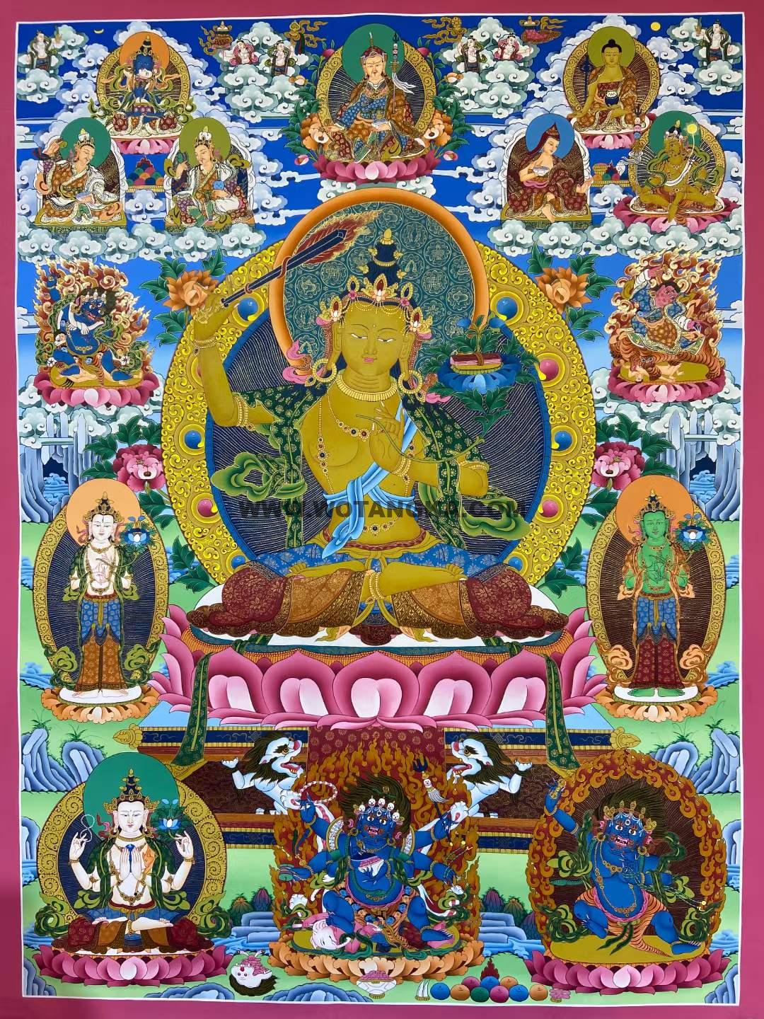 编号153-765560：彩绘唐卡-文殊菩萨·三怙主（100*70CM左右）