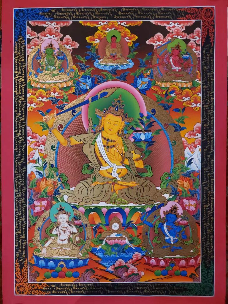 编号153-798521：彩绘唐卡-文殊菩萨·五部文殊（90*60CM左右）