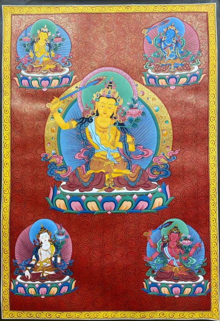 编号153-826510：彩绘唐卡-文殊菩萨·五部文殊（100*70CM左右）