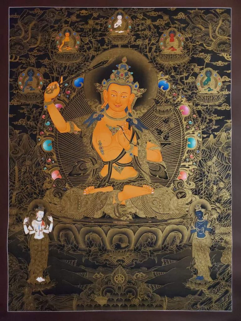 编号153-836520：黑金唐卡-文殊菩萨·三怙主（100*70CM左右）